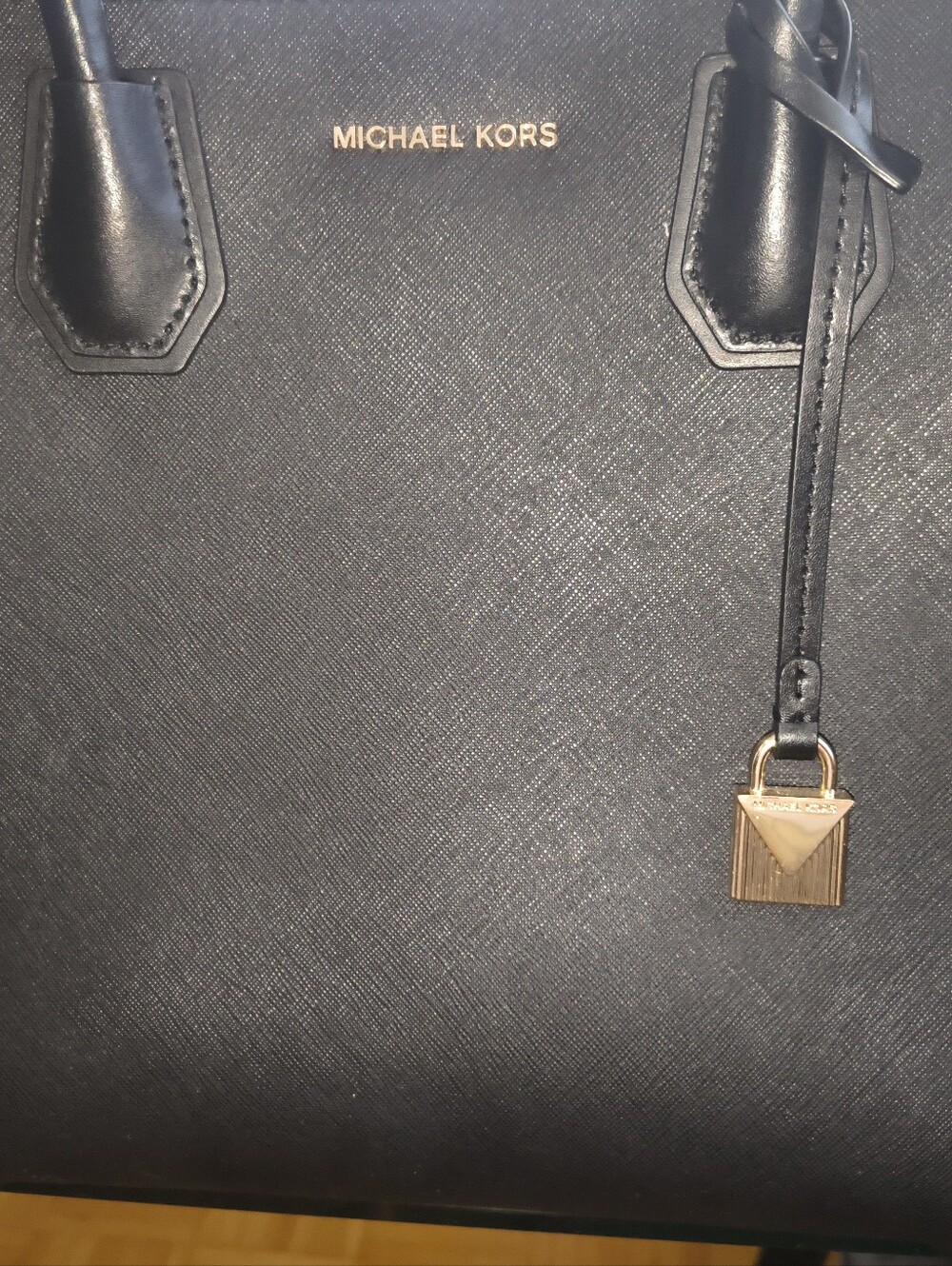 Michael Kors Black Saffiano Leather Satchel with Gold Hardware
